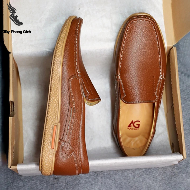 Giày lười da bò nam công sở,  mẫu giày lười da phong cách sang trọng lịch lãm