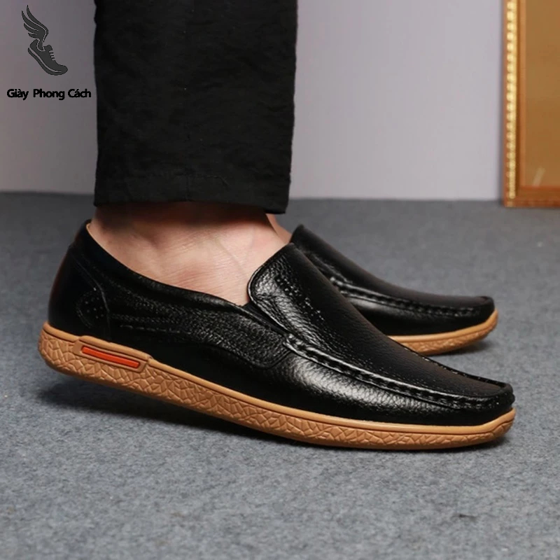 Giày lười da bò nam công sở,  mẫu giày lười da phong cách sang trọng lịch lãm