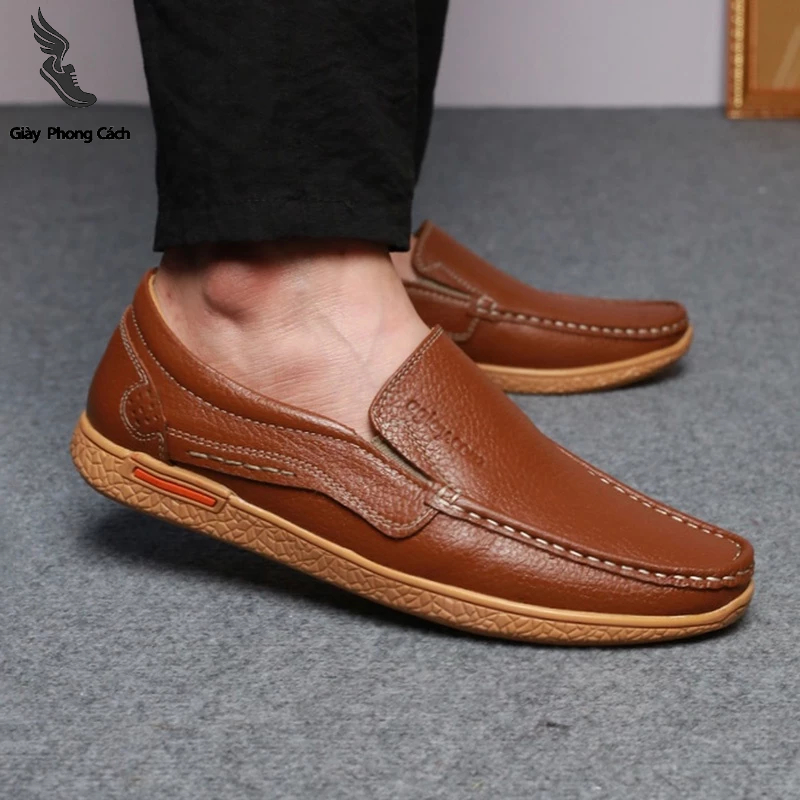 Giày lười da bò nam công sở,  mẫu giày lười da phong cách sang trọng lịch lãm