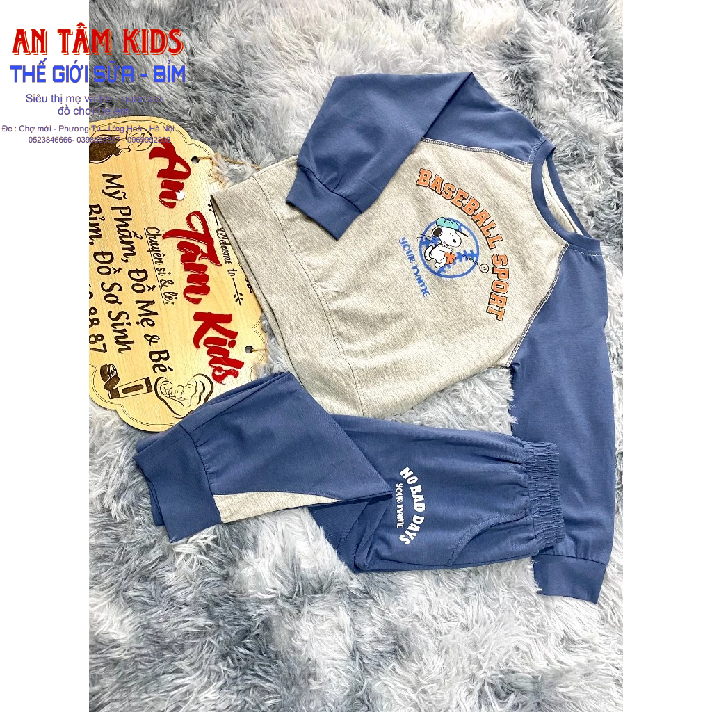 Bộ dài tay cổ tròn vải cotton mỏng họa tiết hoạt hình máy bay cho bé yêu - DOKMA