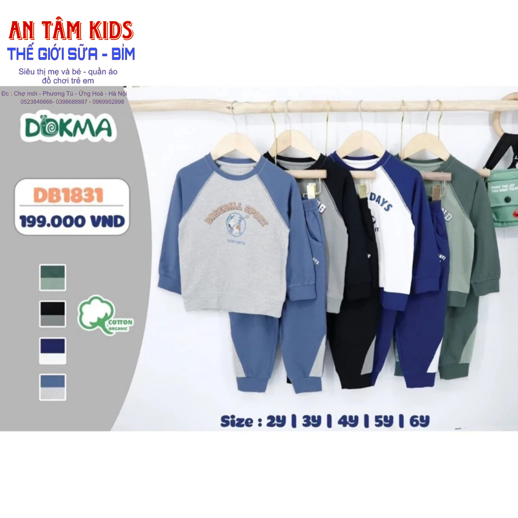 Bộ dài tay cổ tròn vải cotton mỏng họa tiết hoạt hình máy bay cho bé yêu - DOKMA