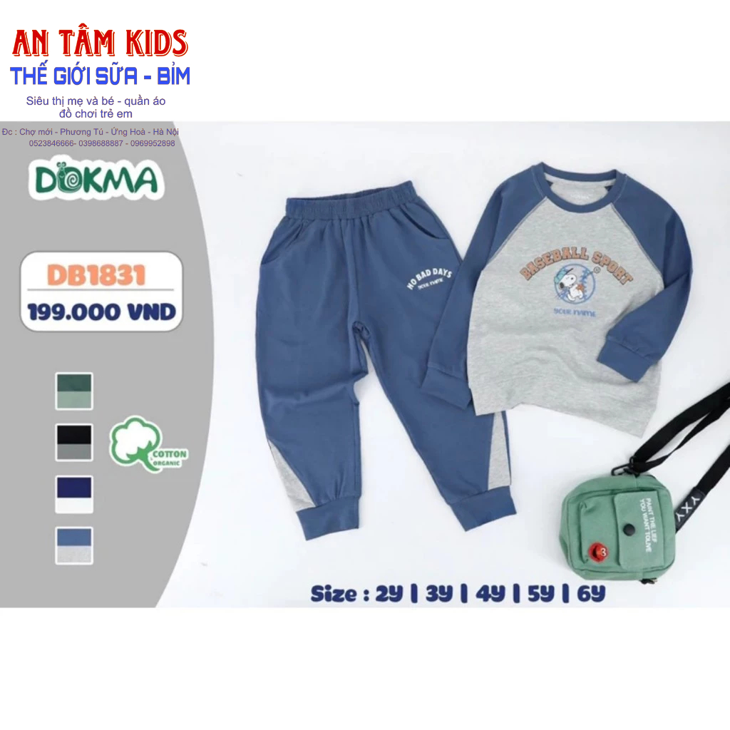 Bộ dài tay cổ tròn vải cotton mỏng họa tiết hoạt hình máy bay cho bé yêu - DOKMA