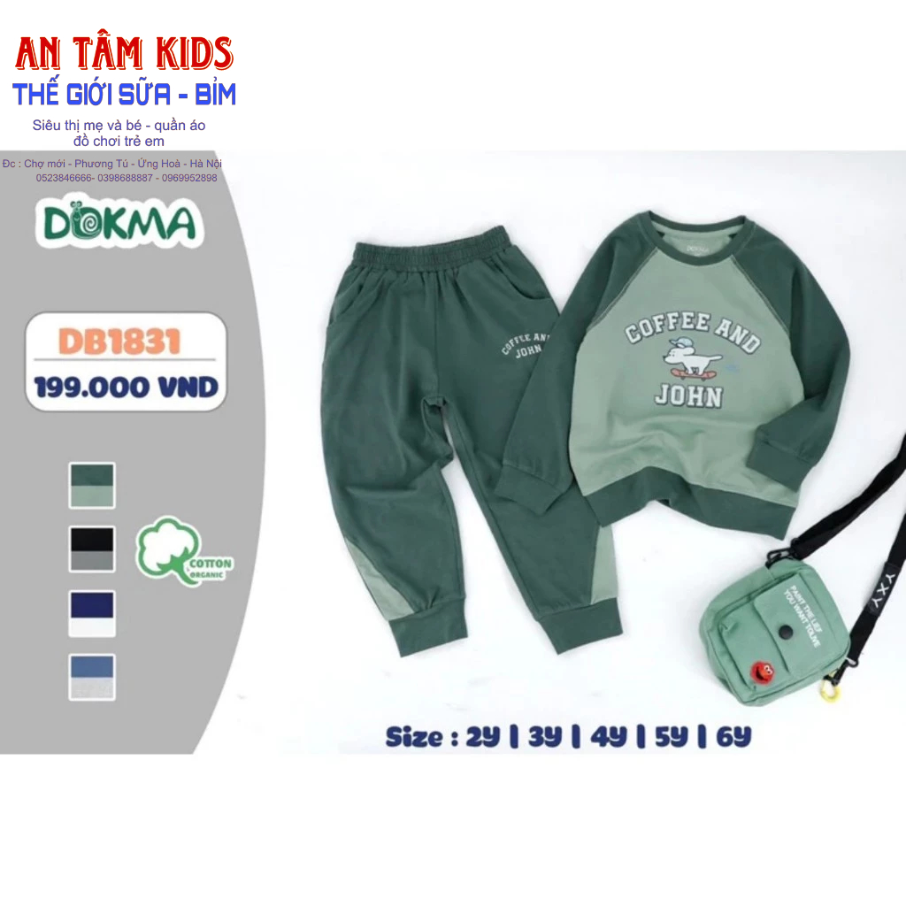 Bộ dài tay cổ tròn vải cotton mỏng họa tiết hoạt hình máy bay cho bé yêu - DOKMA