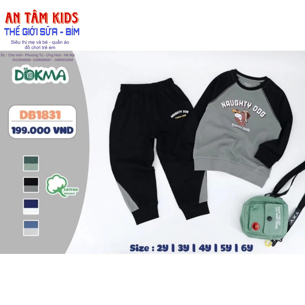 Bộ dài tay cổ tròn vải cotton mỏng họa tiết hoạt hình máy bay cho bé yêu - DOKMA