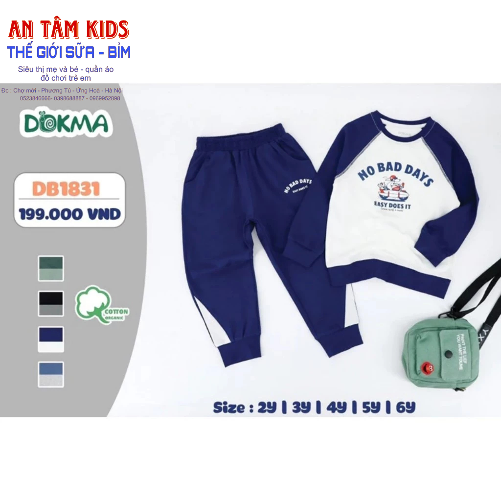 Bộ dài tay cổ tròn vải cotton mỏng họa tiết hoạt hình máy bay cho bé yêu - DOKMA