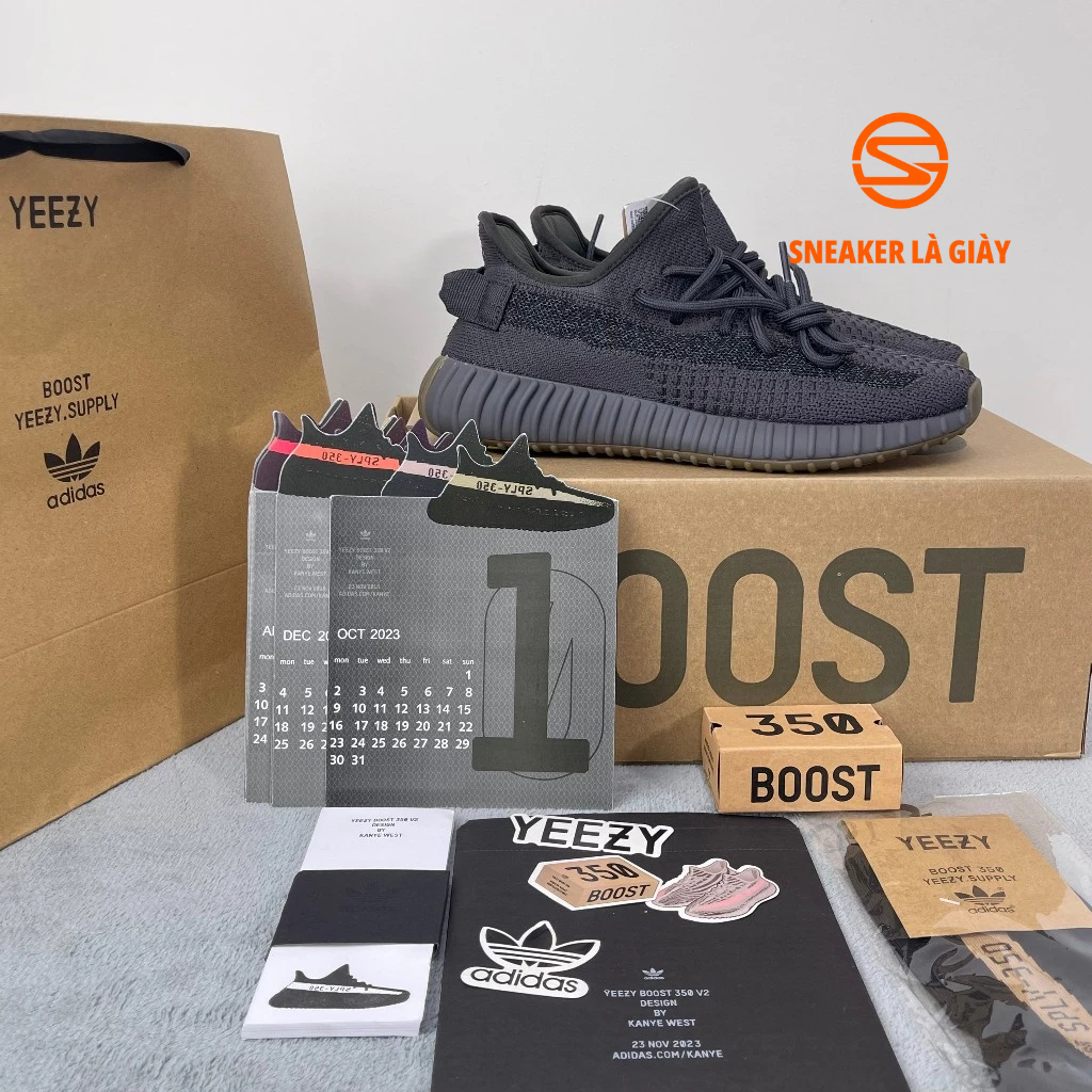 Giày Yz350 v2 Cinder Black - Bản Boost Nén CAO CẤP siêu êm | Fullbox