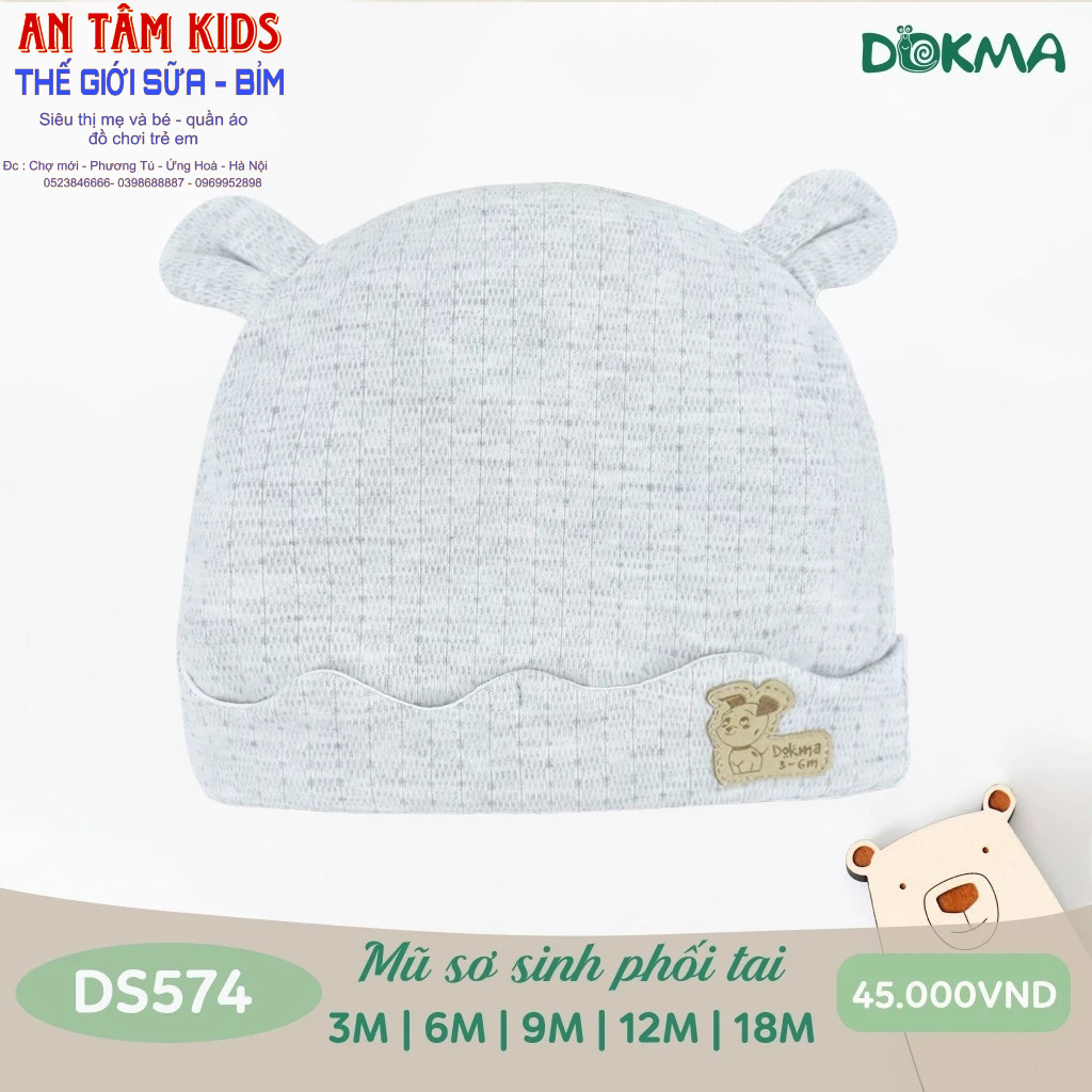 Mũ chụp bé sơ sinh DOKMA DS574 size 1/3-3/6-6/9-9/12M-12/18M