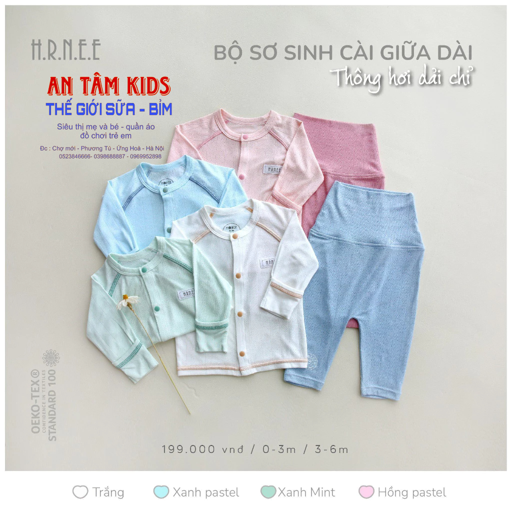 Bộ Sơ Sinh Dài Tay HRNEE Cài Thẳng Quần Áo Sơ Sinh Chất Thông Hơi Mềm Mịn Cho Bé 0 - 6 Tháng Mẫu Mới 2023