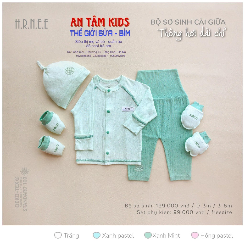 Bộ Sơ Sinh Dài Tay HRNEE Cài Thẳng Quần Áo Sơ Sinh Chất Thông Hơi Mềm Mịn Cho Bé 0 - 6 Tháng Mẫu Mới 2023