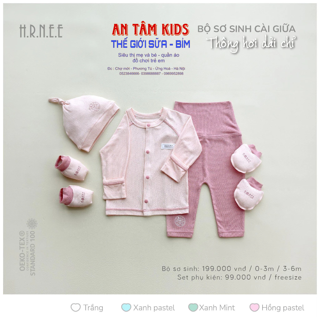 Bộ Sơ Sinh Dài Tay HRNEE Cài Thẳng Quần Áo Sơ Sinh Chất Thông Hơi Mềm Mịn Cho Bé 0 - 6 Tháng Mẫu Mới 2023