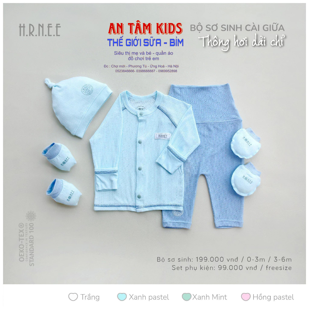 Bộ Sơ Sinh Dài Tay HRNEE Cài Thẳng Quần Áo Sơ Sinh Chất Thông Hơi Mềm Mịn Cho Bé 0 - 6 Tháng Mẫu Mới 2023