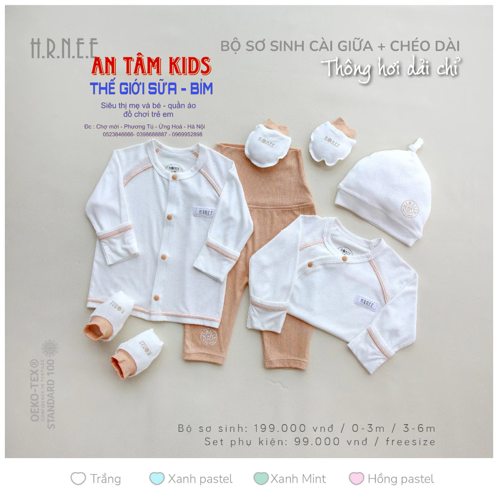 Bộ Sơ Sinh Dài Tay HRNEE Cài Thẳng Quần Áo Sơ Sinh Chất Thông Hơi Mềm Mịn Cho Bé 0 - 6 Tháng Mẫu Mới 2023