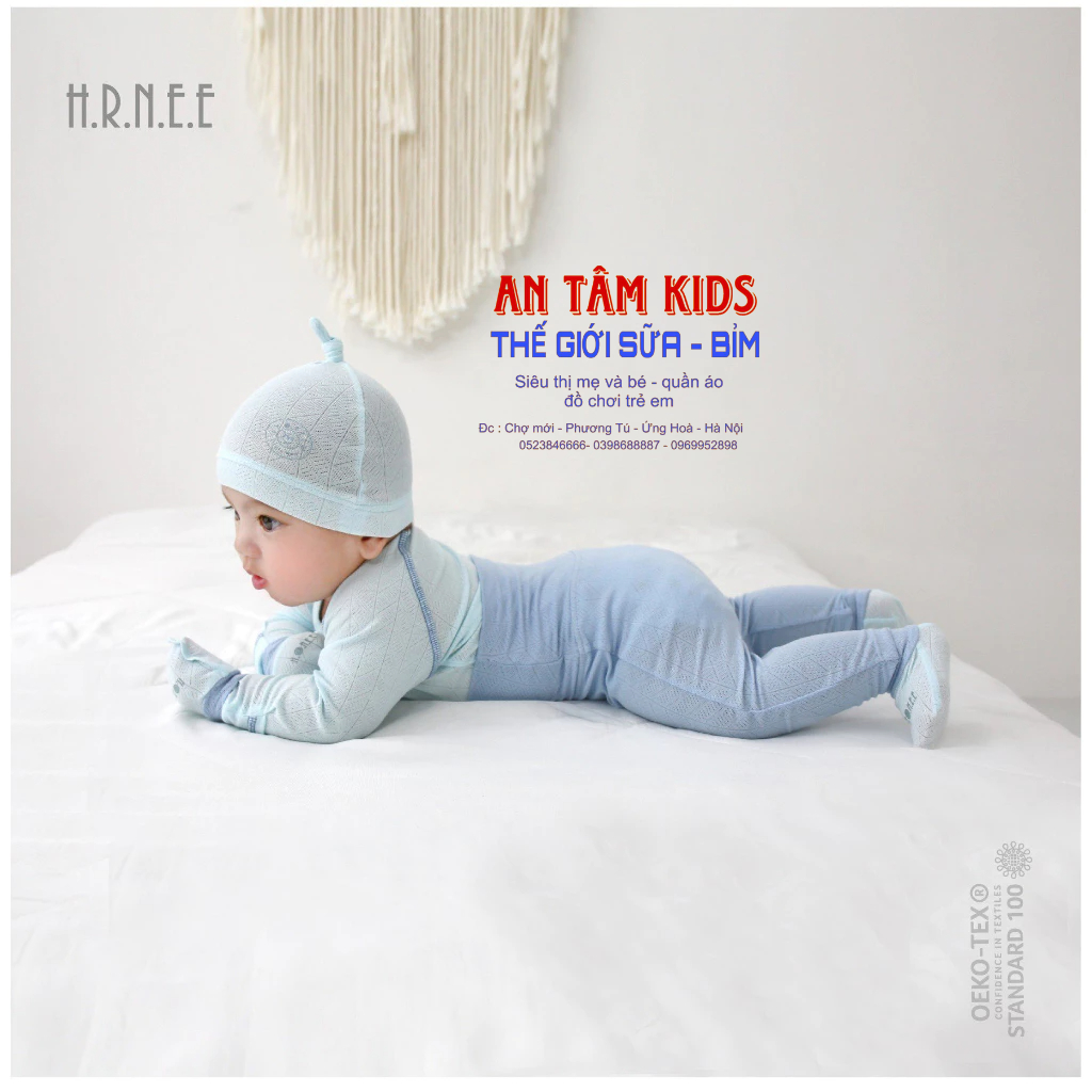 Bộ Sơ Sinh Dài Tay HRNEE Cài Thẳng Quần Áo Sơ Sinh Chất Thông Hơi Mềm Mịn Cho Bé 0 - 6 Tháng Mẫu Mới 2023