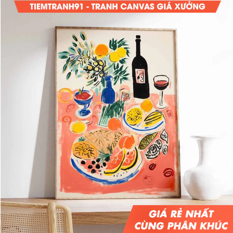 Tranh treo tường, Dinner Table, Retro Food Art, Vintage Kitchen Poster, tặng kèm đinh treo, in theo 