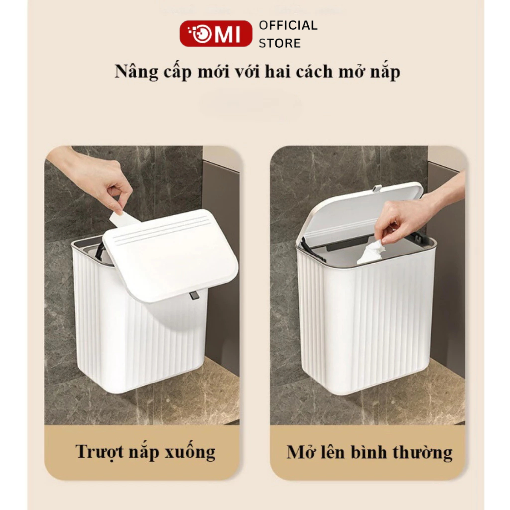 Thùng Rác Treo Tường Đa Năng OMI Bền Chắc Nắp Trượt Treo Cánh Tủ Bếp Dán Trên Tường Cho Phòng Tắm