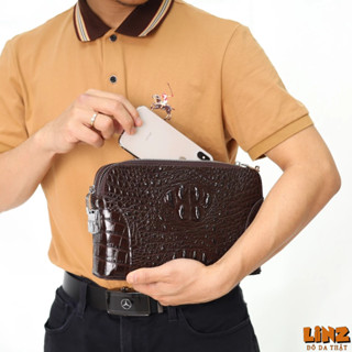 Clutch khóa số da bò dập vân cá sấu LIINZ LEATHER Da bò thật nguyên tấm