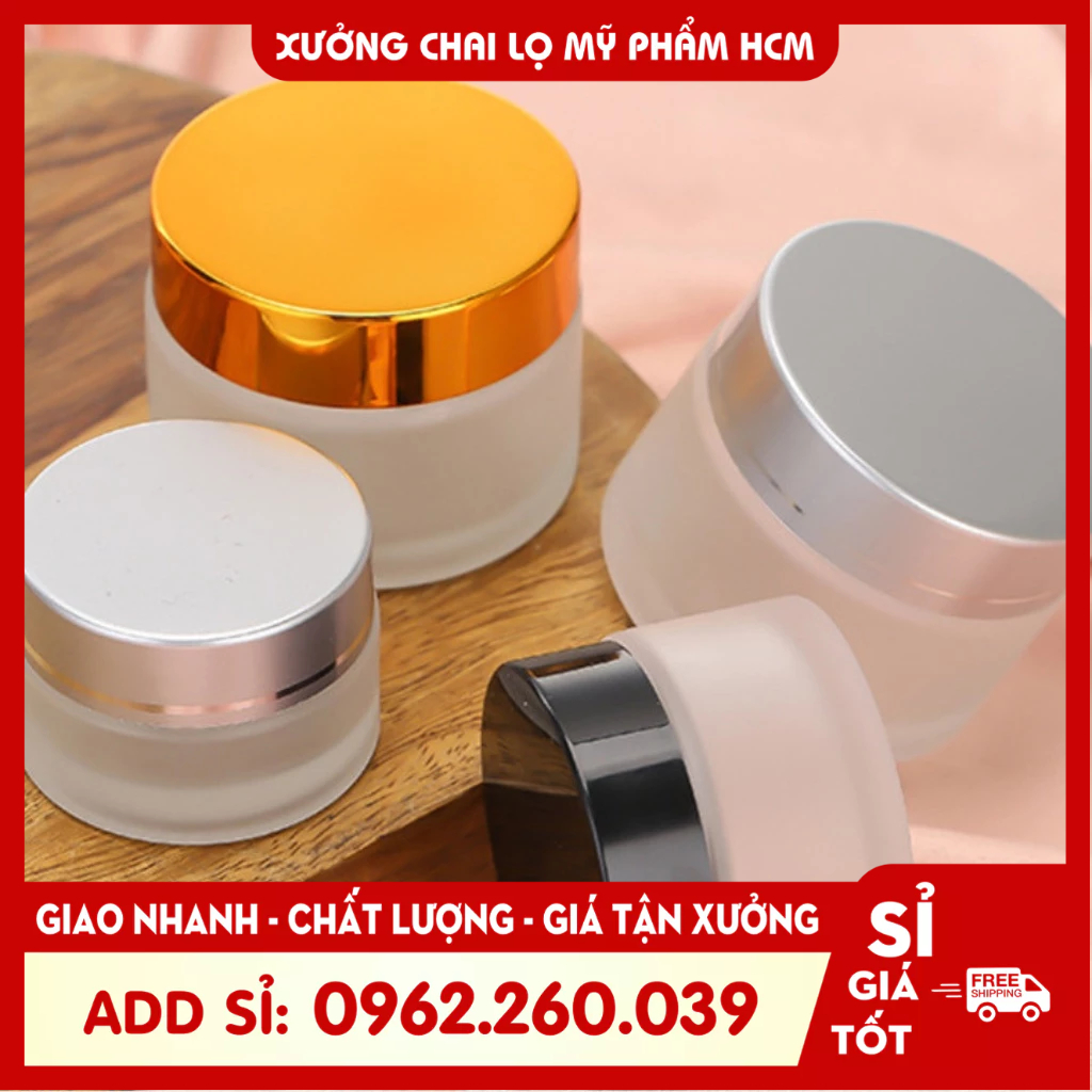 Hủ Đựng Kem 🏵️ Hủ Chiết Mỹ Phẩm Thủy Tinh Mờ Nắp Bạc 50g Dùng Đựng Kem Face/Muối Spa/Bột Nghệ/Bột Dưỡng Thể