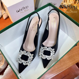 Giày cao gót hở gót Chị Đẹp Store đính đá vuông, gót nhọn 9cm, sandal nữ cao gót 7 phân mã U59
