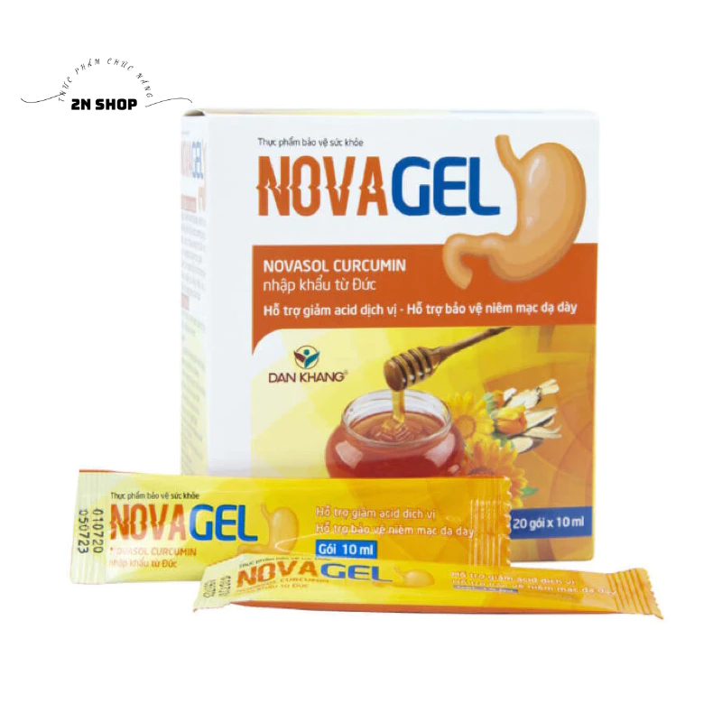 Dung dịch nghệ Novagel hỗ trợ giảm acid dịch vị , giảm đau dạ dày (Hộp 20gói x10ml)