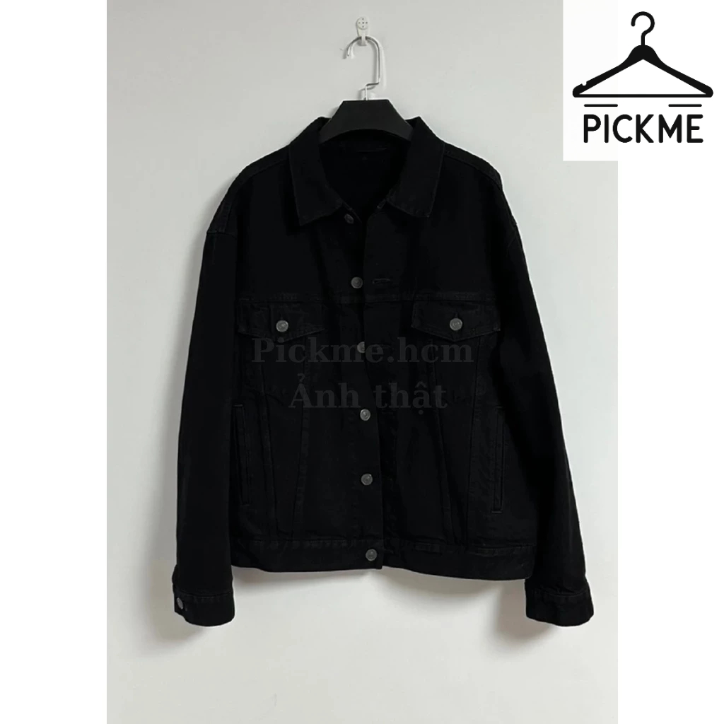 Áo khoác Jean phong cách Street Style Unisex đen có đính đá chữ màu trắng balen