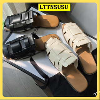 Giày sục nữ mũi vuông dáng đan đế bằng bệt hot trend kiểu mới 008