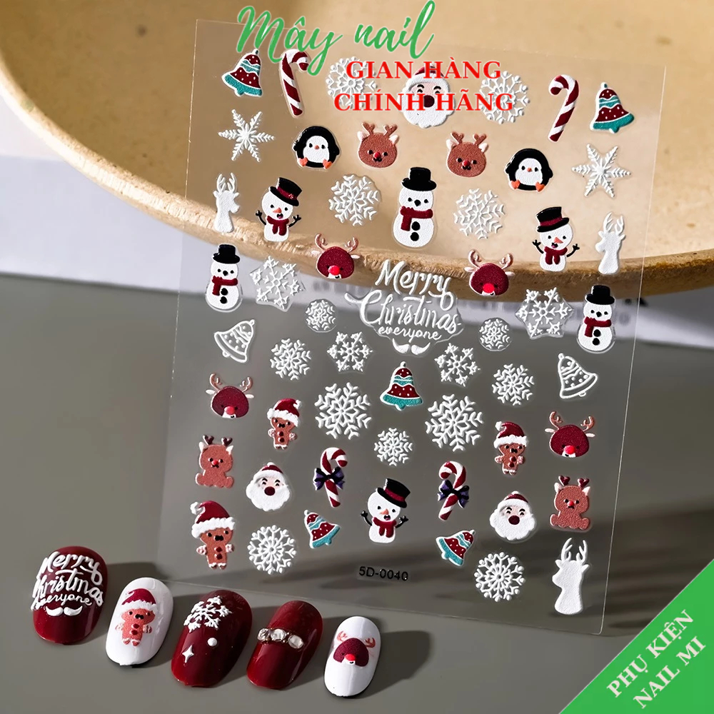 Miếng dán móng stiker lụa 5d hình noel