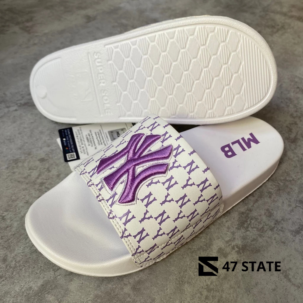 Dép MLB Quai Ngang Thêu Purple - Hàng xịn Fullbox