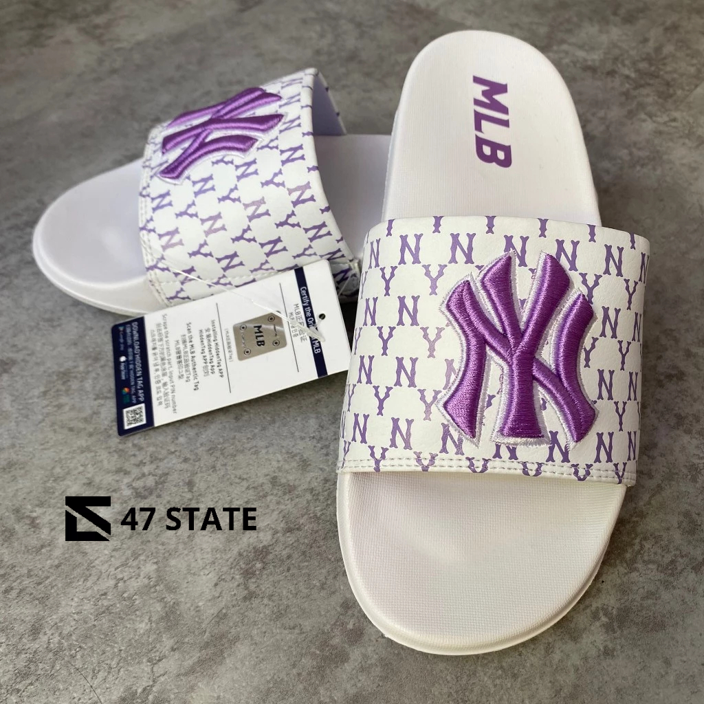 Dép MLB Quai Ngang Thêu Purple - Hàng xịn Fullbox