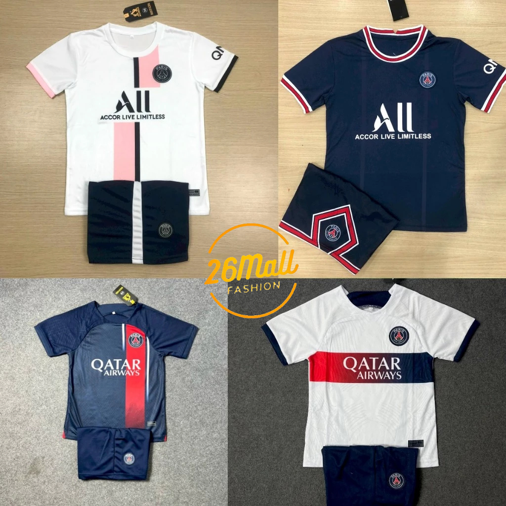 Bộ quần áo đá bóng trẻ em PSG, Áo đá banh cho bé trai, bé gái vải mè - thoáng khí thỏa mái vận động