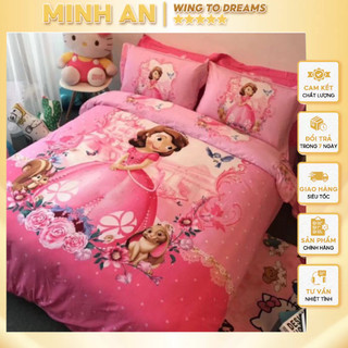 Bộ chăn ga gối cotton hoạt hình Disney MẪU CÔNG CHÚA Hàng nhập cao cấp