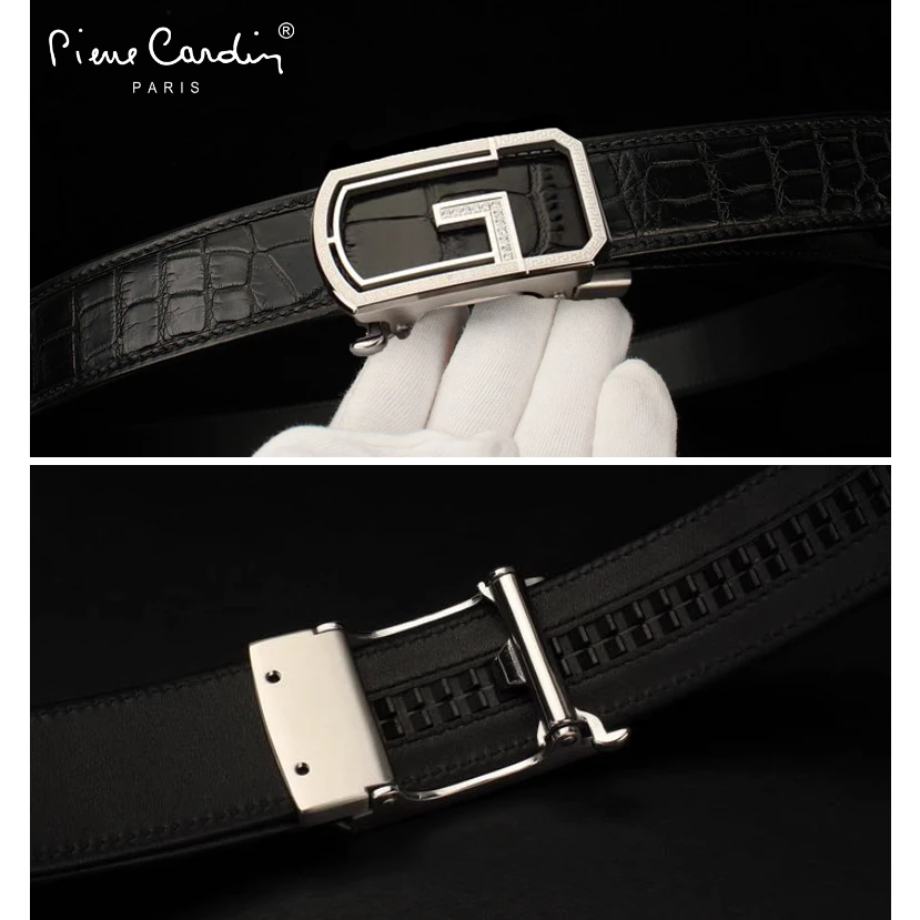 Thắt Lưng Nam Da Cá Sấu Thật 100% Hàng Hiệu Pierre Cardin Dây Nịt Nam Cao Cấp PDCS121 Hộp Gỗ Làm Quà Tặng, Quà Biếu