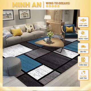 Thảm trải sàn bali MINH AN kích thước 1m6 x 2m3 mẫu kẻ phong cách hiện đại sang trọng mặt trên là nỉ lì