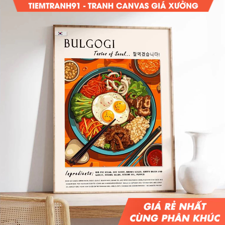 Tranh treo tường, Korean Bulgogi, South Korean Food, Kitchen Decor, tặng kèm đinh treo, in theo yêu 