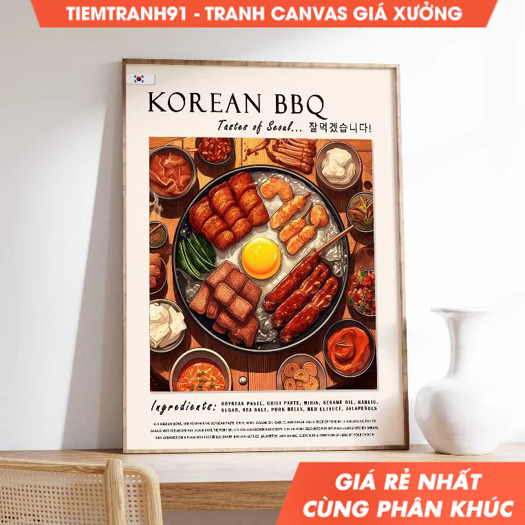 Tranh treo tường, Korean Barbecue, South Korean Food, Kitchen Decor, tặng kèm đinh treo, in theo yêu