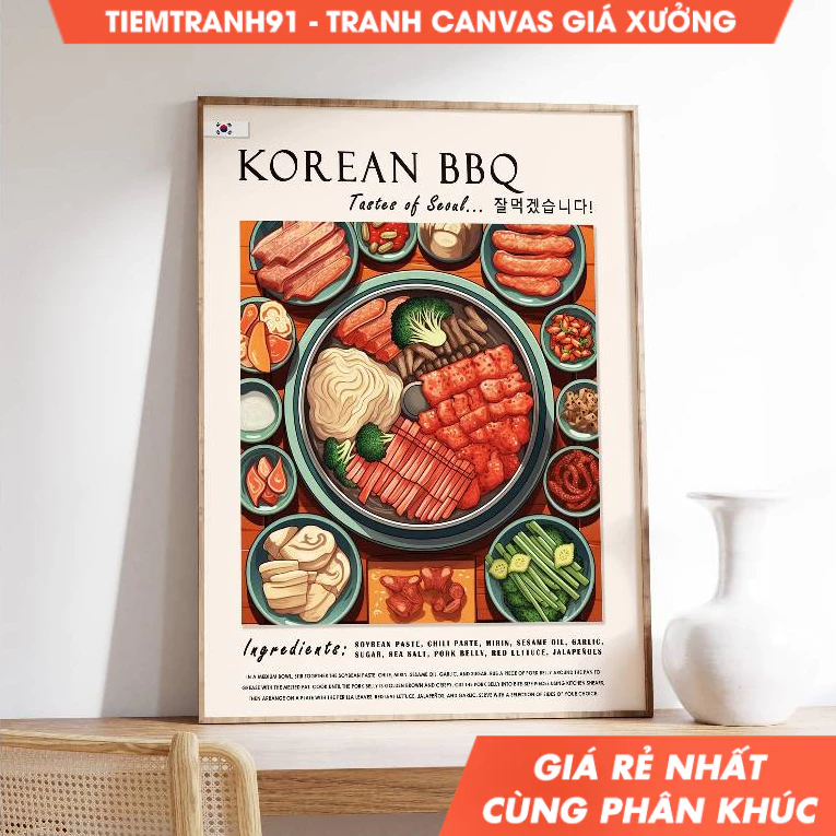 Tranh treo tường, Korean Barbecue, South Korean Food, Kitchen Decor, tặng kèm đinh treo, in theo yêu