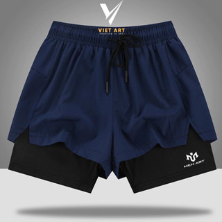 Quần chạy bộ Nam 2 lớp Men Art Q130, quần SHORT tập gym thể thao thoáng khi, có túi khóa.