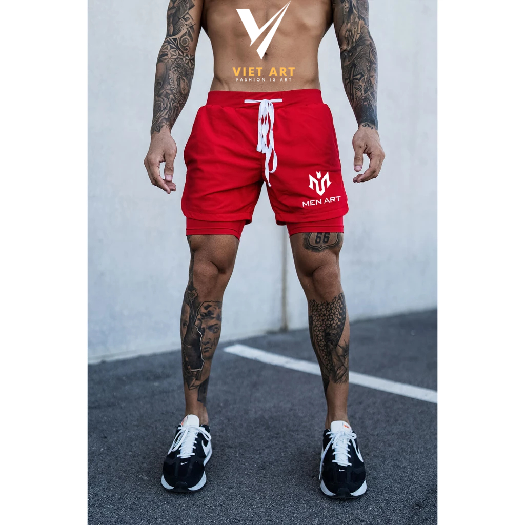 Quần chạy bộ 2 lớp Nam Qn237 co giản thoáng khí, bó cơ, Quần thể thao nam tập gym cao cấp