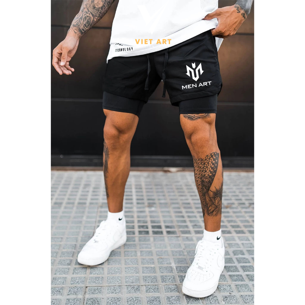 Quần chạy bộ 2 lớp Nam Qn237 co giản thoáng khí, bó cơ, Quần thể thao nam tập gym cao cấp