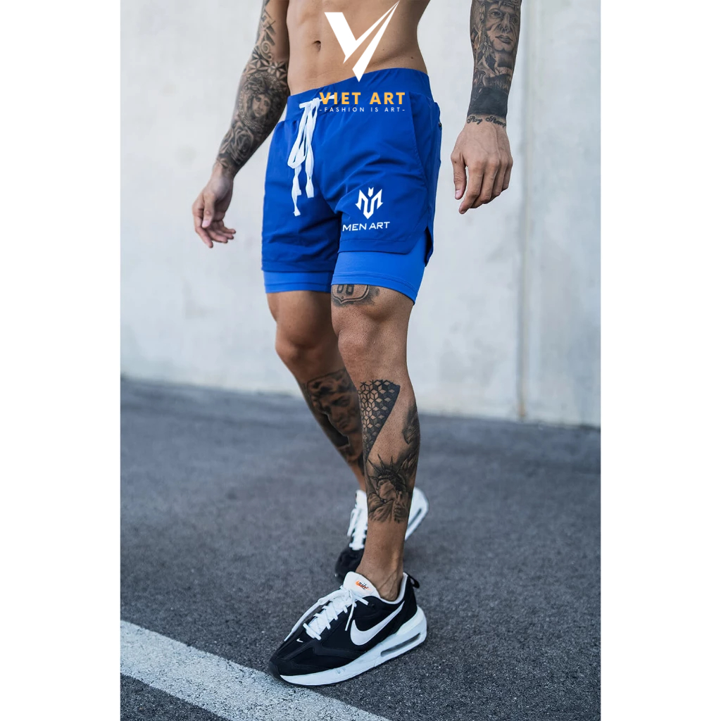 Quần chạy bộ 2 lớp Nam Qn237 co giản thoáng khí, bó cơ, Quần thể thao nam tập gym cao cấp