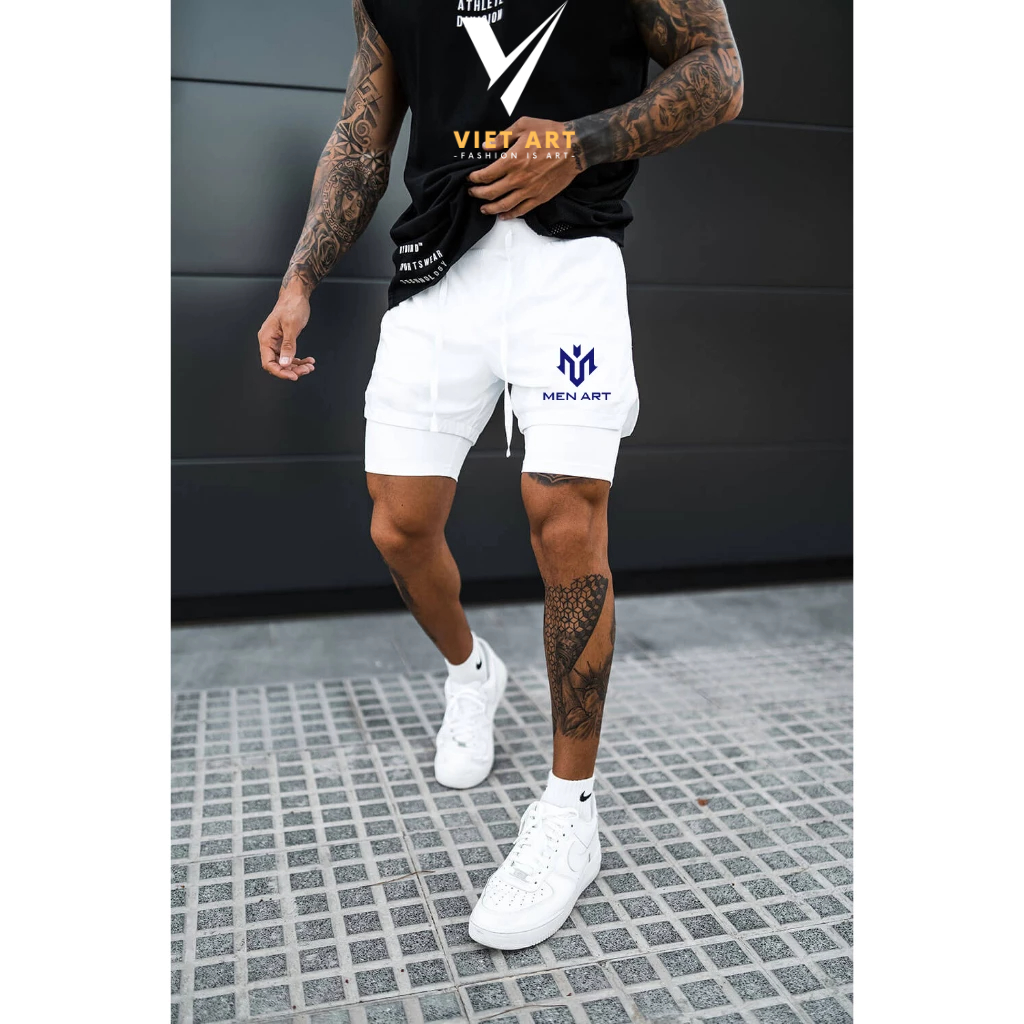 Quần chạy bộ 2 lớp Nam Qn237 co giản thoáng khí, bó cơ, Quần thể thao nam tập gym cao cấp