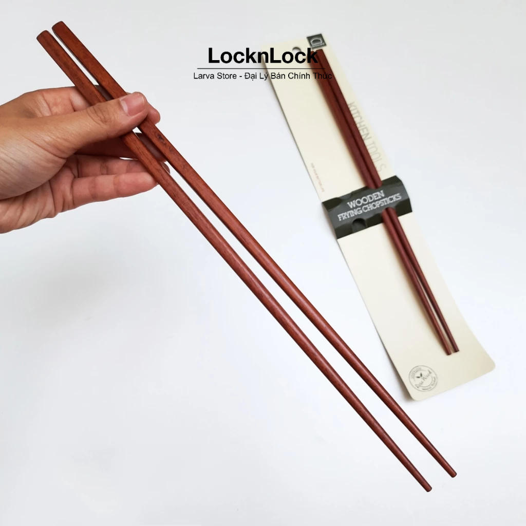 Bộ 2 Đôi Đũa Chiên - Đũa Nấu Bếp Bằng Gỗ Rose Wood Lock&Lock F00093 33cm - Larva Store