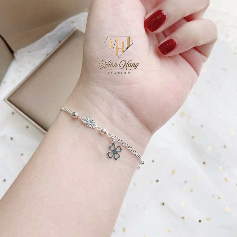 Lắc tay bạc nữ cỏ 4 lá may mắn, Lắc tay nữ bạc ta cao cấp Minh Hằng Jewelry
