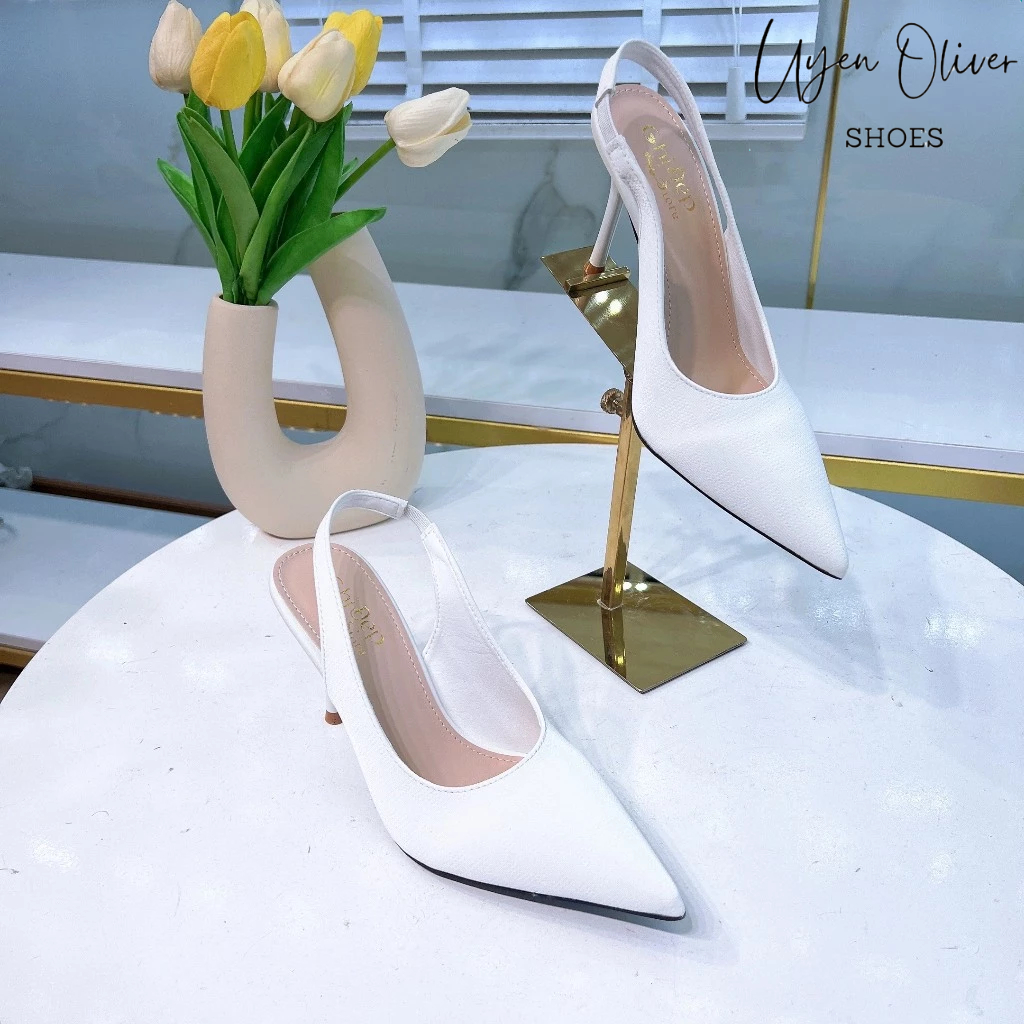 Giày Sandal Hở Gót Bít Mũi Trơn In Vân Nổi 3D Gót Nhọn 9cm, Sandal Nữ Cao Gót 9 Phân Mã U57