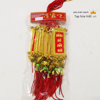 Túi 10 thẻ bài trang trí Tết - cỡ nhỏ 7*4Cm, dây tiền vàng, dây pháo, dây liễng
