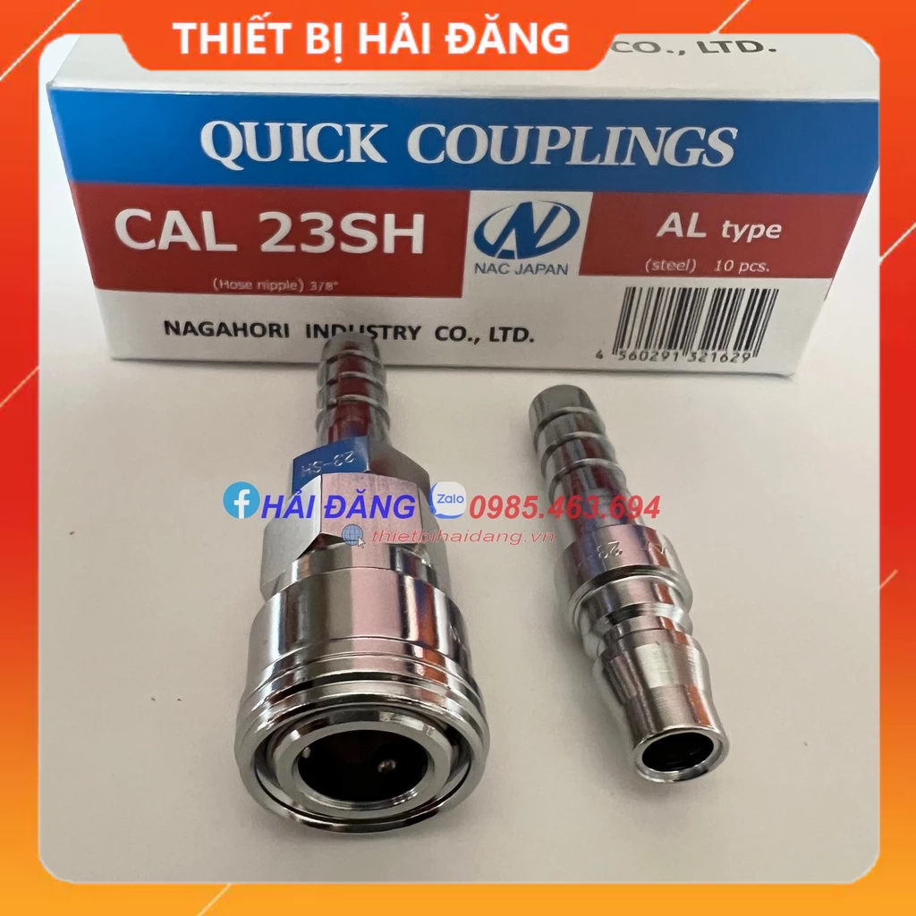 Đầu nối nhanh khí nén Nhật Bản Nagahori cho dây phi 9.5mm, Thép không gỉ