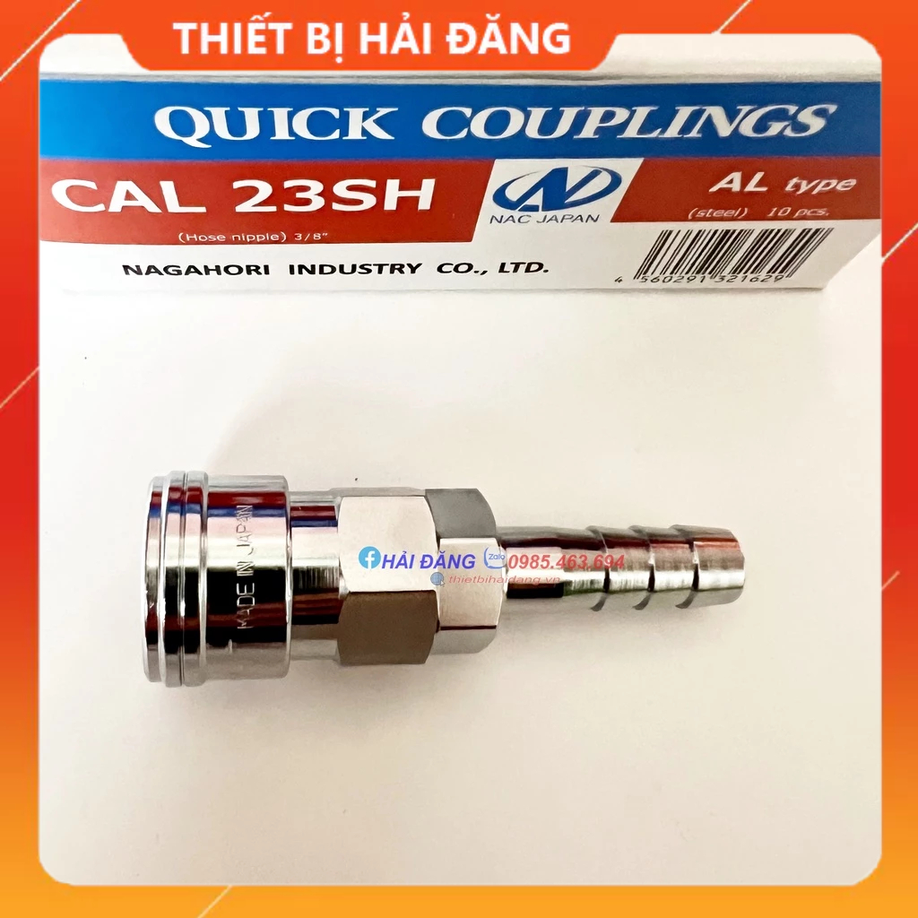 Đầu nối nhanh khí nén Nhật Bản Nagahori cho dây phi 9.5mm, Thép không gỉ