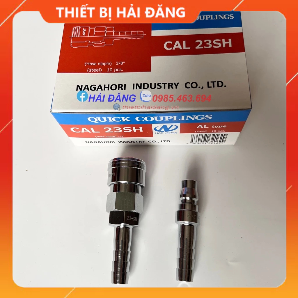 Đầu nối nhanh khí nén Nhật Bản Nagahori cho dây phi 9.5mm, Thép không gỉ