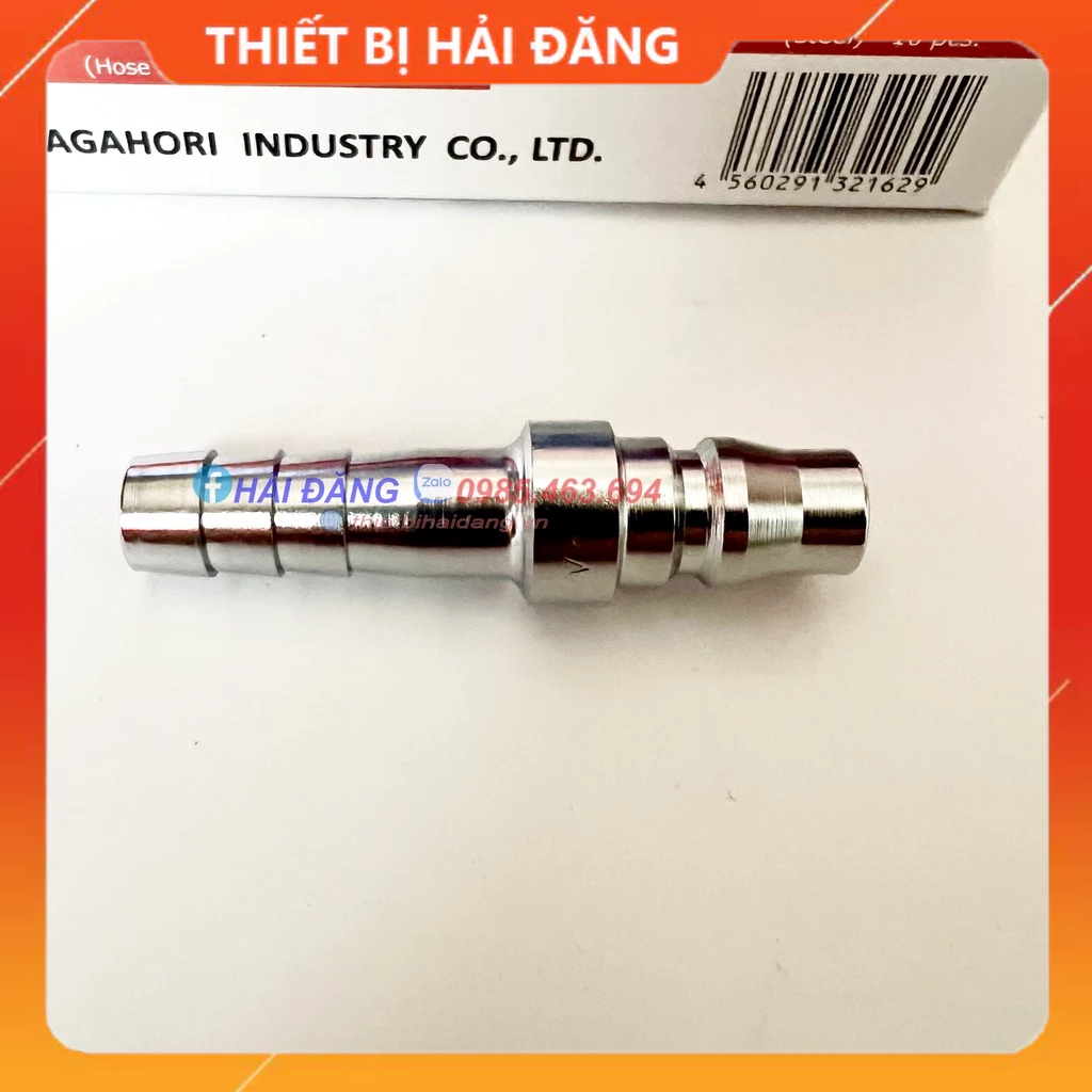 Đầu nối nhanh khí nén Nhật Bản Nagahori cho dây phi 9.5mm, Thép không gỉ