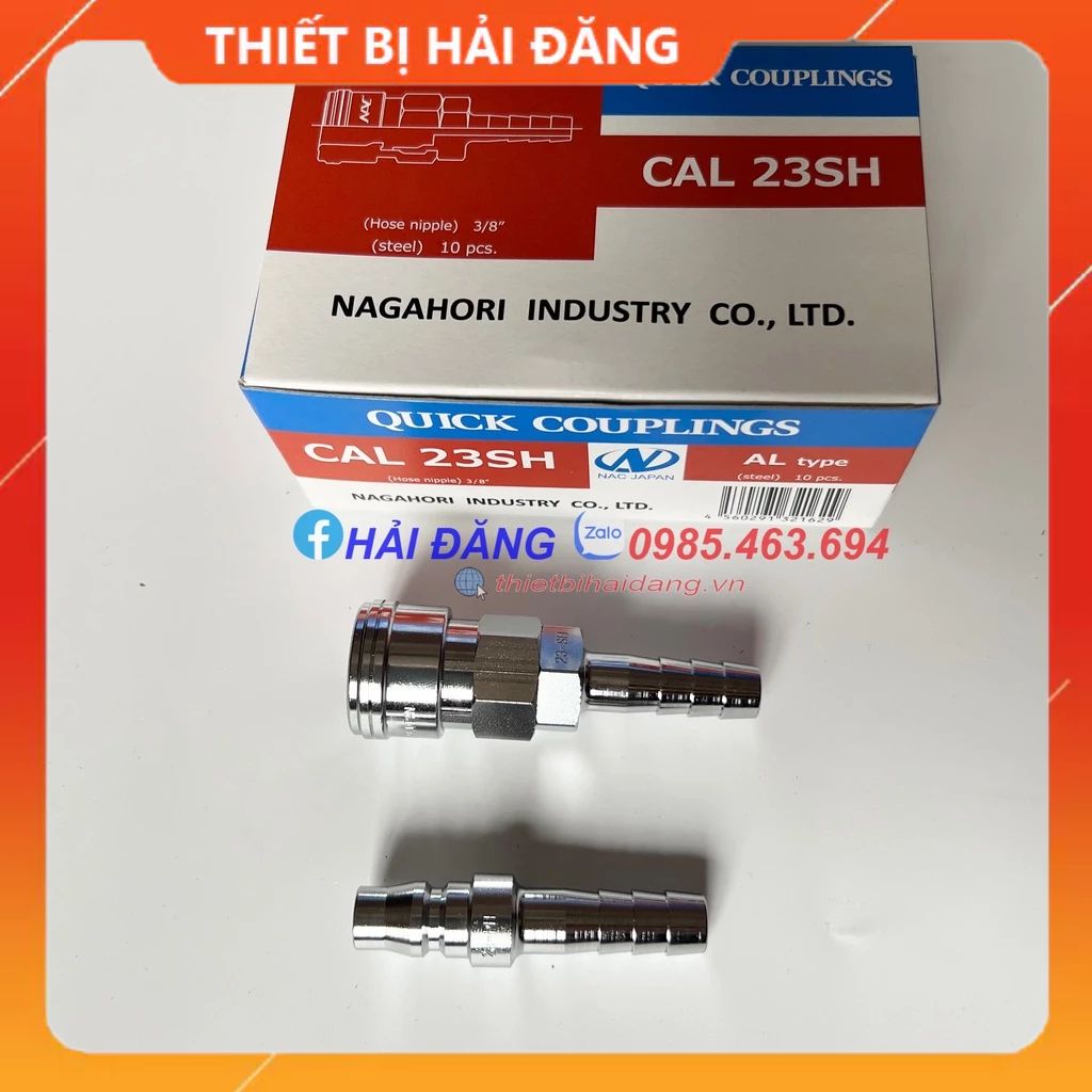 Đầu nối nhanh khí nén Nhật Bản Nagahori cho dây phi 9.5mm, Thép không gỉ