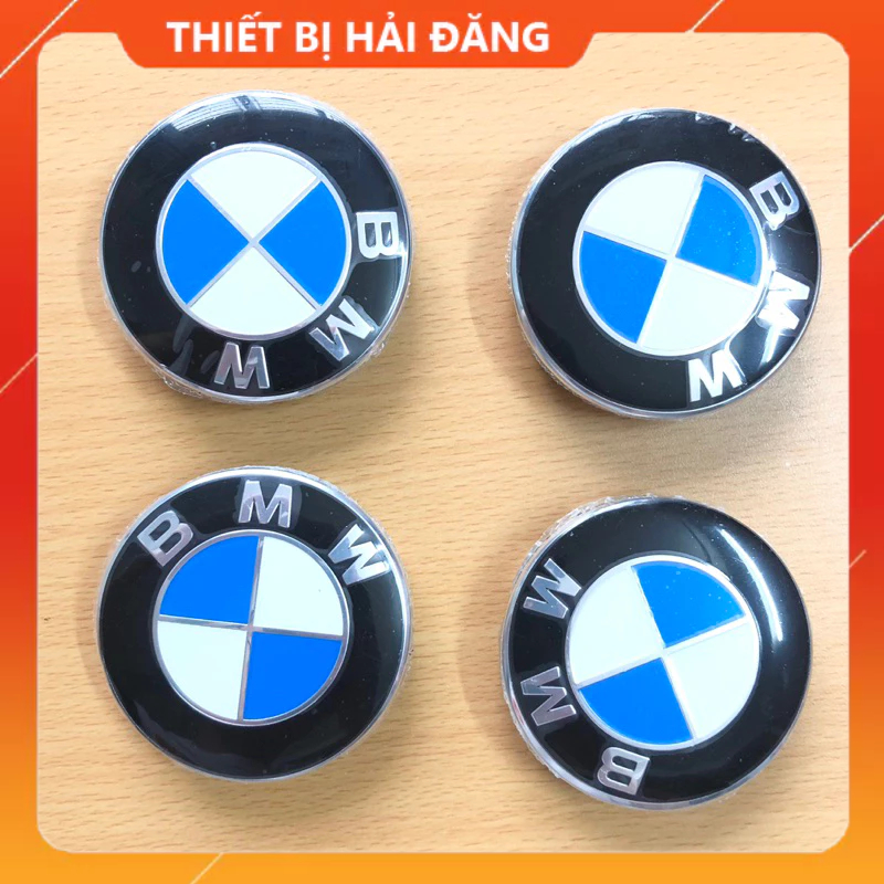 Logo chụp mâm, ốp vành bánh xe ô tô BMW, Đường kính ngoài 68mm, chất liệu nhựa ABS cao cấp